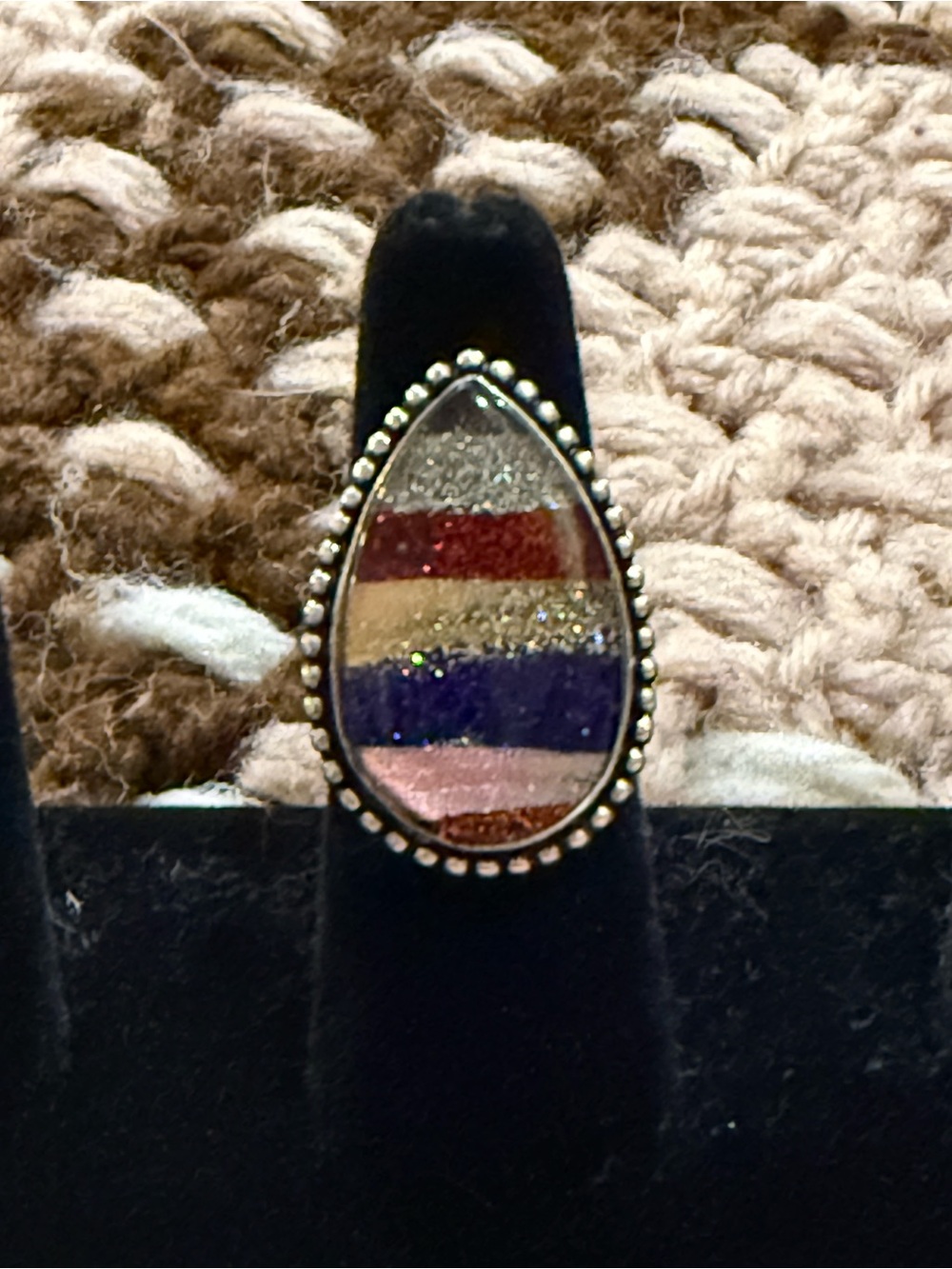 Teardrop Multicolor Glitter mark 925 Statement Ring size 7 - Women Jewelry